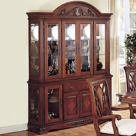 Traditional Hutch & Buffet with Curio Ends and Glass Shelves